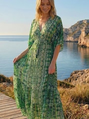 Roman Green Boho Aztec Maxi Dress - Image 2 of 4