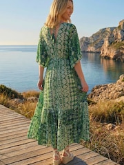 Roman Green Boho Aztec Maxi Dress - Image 3 of 4