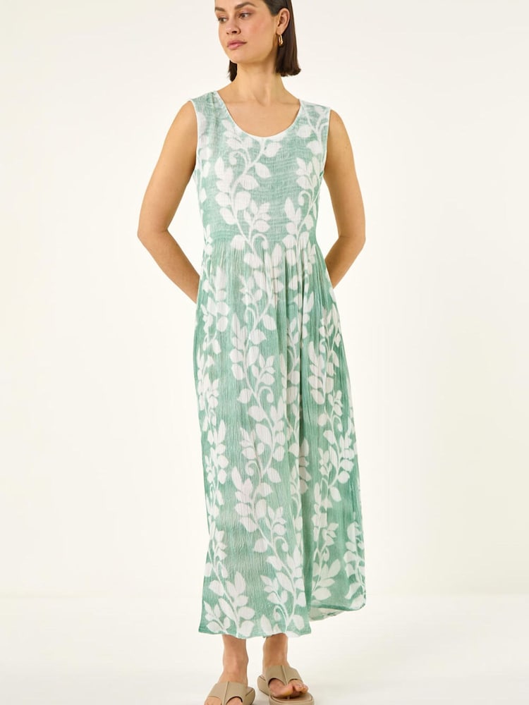 أخضر - Roman Leaf Print Crinkle Dress - Image 2 of 5 أخضر - Roman Leaf Print Crinkle Dress - Image 2 of 5