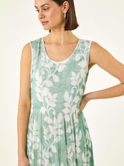 أخضر - Roman Leaf Print Crinkle Dress - Image 4 of 5