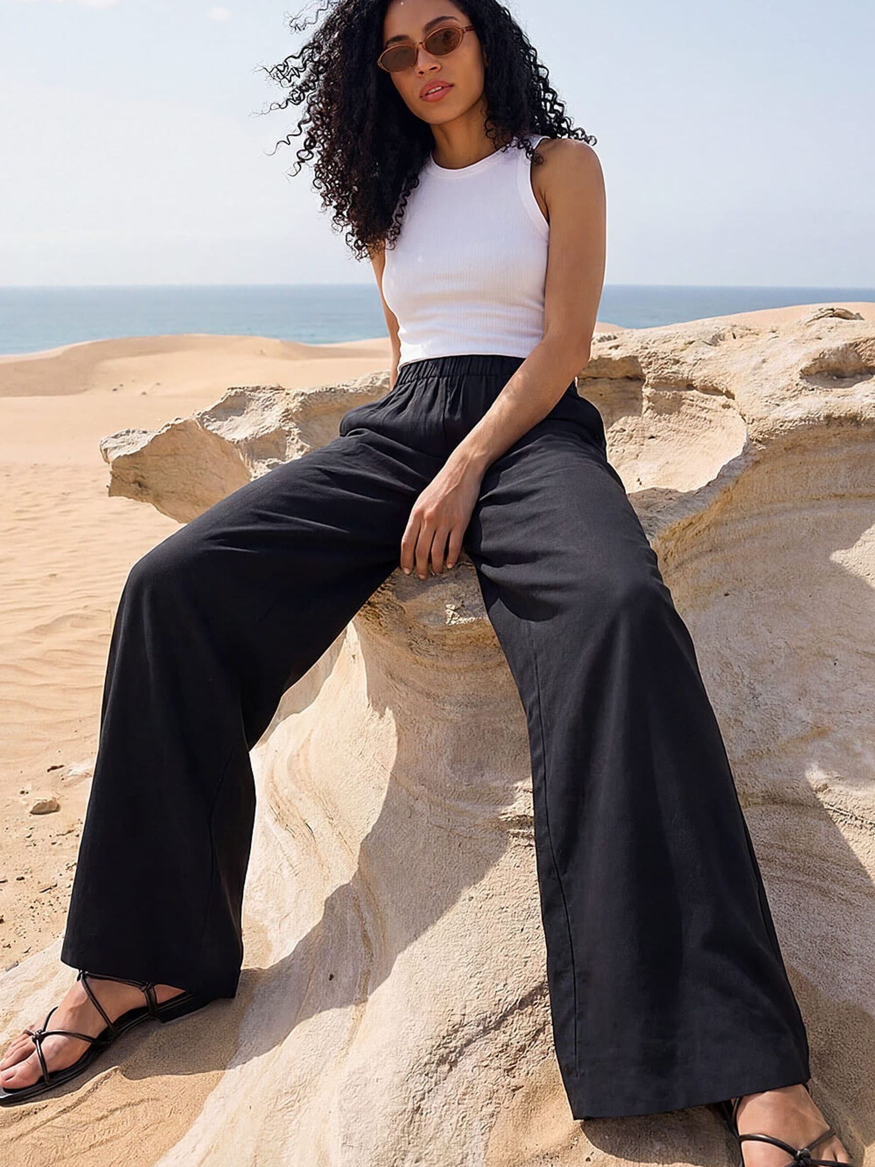 Roman Women's Black Crepe Elasticated Waist Trousers