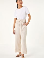 Roman Natural Petite Embroidered Hem Trousers - Image 2 of 5