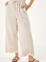 Roman Natural Petite Embroidered Hem Trousers - Image 4 of 5