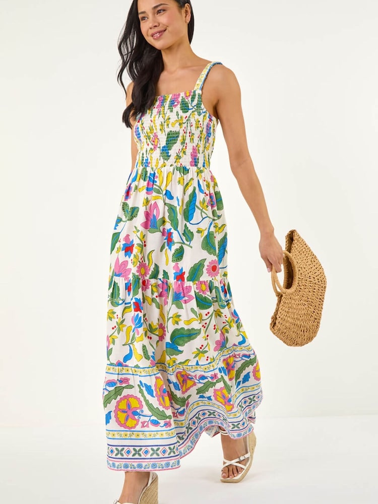 Roman Green Petite Floral Print Strappy Midi Dress - Image 1 of 5