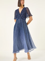 Μπλε - Roman Ombre Plisse Midi Dress - Εικόνα 2 από 5