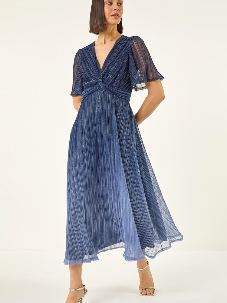 Μπλε - Roman Ombre Plisse Midi Dress - Εικόνα 2 από 5