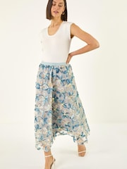 Roman Blue Textured Mesh Floral Midi Skirt - Image 4 of 5