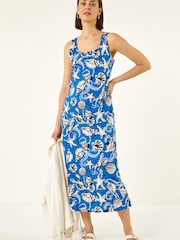 Roman Blue Shell Print Midi Dress - Image 1 of 5