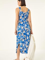Roman Blue Shell Print Midi Dress - Image 3 of 5