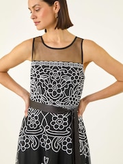 Roman Black Floral Embroidered Dress - Image 6 of 6