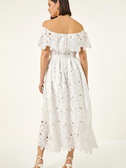 Roman White Crochet Lace Bardot Midi Dress - Image 4 of 6