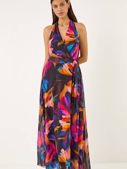 Roman Black Floral Halter Dress - Image 2 of 5