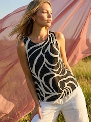 Roman Black Mono Abstract Shell Top - Image 1 of 5