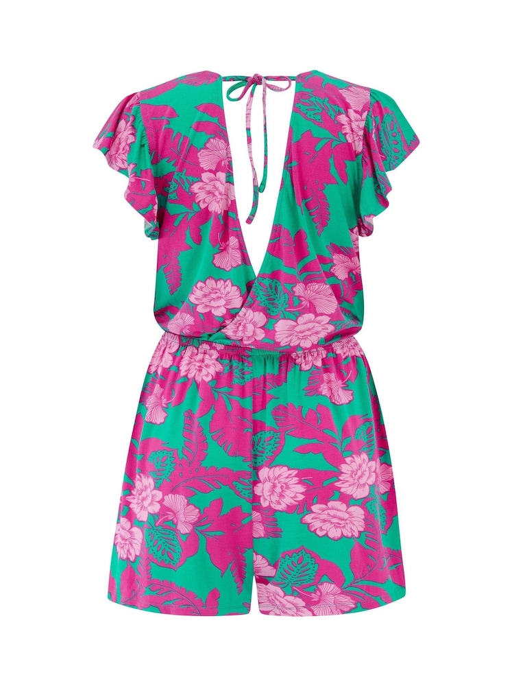 Pour Moi Green/Pink Amelia Frill Stretch Jersey Beach Playsuit - Image 4 of 4 Pour Moi Green/Pink Amelia Frill Stretch Jersey Beach Playsuit - Image 4 of 4