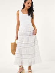 Roman White Petite Lace Trim Maxi Skirt - Image 1 of 5