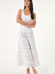 Roman White Petite Lace Trim Maxi Skirt - Image 2 of 5