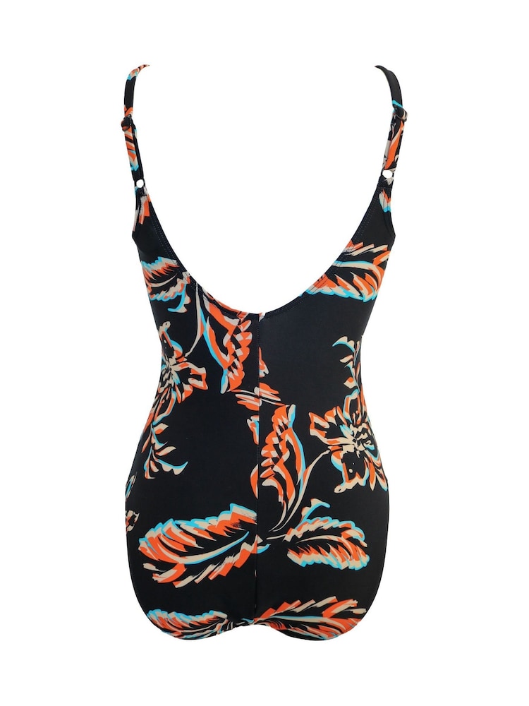 Pour Moi Black/Orange/Blue Mauritius Scoop Neck Tummy Control Swimsuit - Image 4 of 4 Pour Moi Black/Orange/Blue Mauritius Scoop Neck Tummy Control Swimsuit - Image 4 of 4