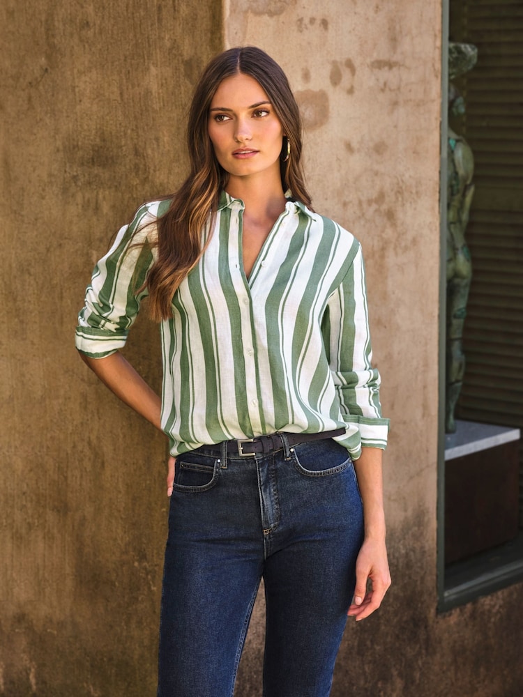 Pure Collection Khaki Linen Loose Fit Shirt - Image 1 of 3