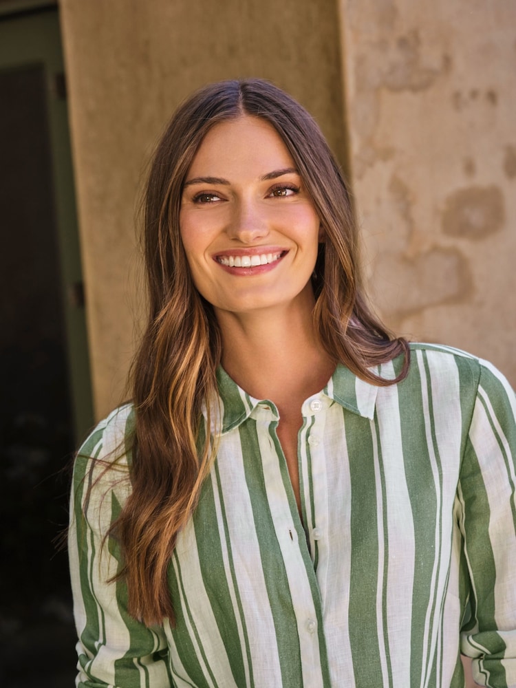 Pure Collection Khaki Linen Loose Fit Shirt - Image 3 of 3