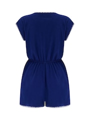 Pour Moi Blue Raya Cotton Slub Jersey Blanket Stitch Playsuit - Image 4 of 4
