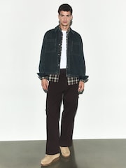 Dark Brown Baggy Fit Cotton Stretch Cargo Trousers - Image 1 of 12