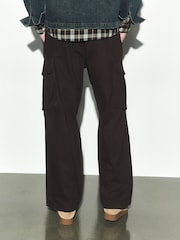 Dark Brown Baggy Fit Cotton Stretch Cargo Trousers - Image 5 of 12