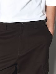 Dark Brown Baggy Fit Cotton Stretch Cargo Trousers - Image 6 of 12
