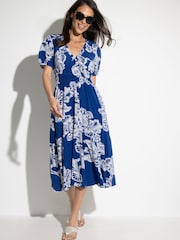Pour Moi Blue Danielle Elasticated Chanel Tiered Midi Dress - Image 1 of 4
