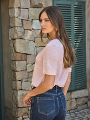 Pure Collection Pink Linen Short Sleeved V-Neck Top - Image 2 of 3