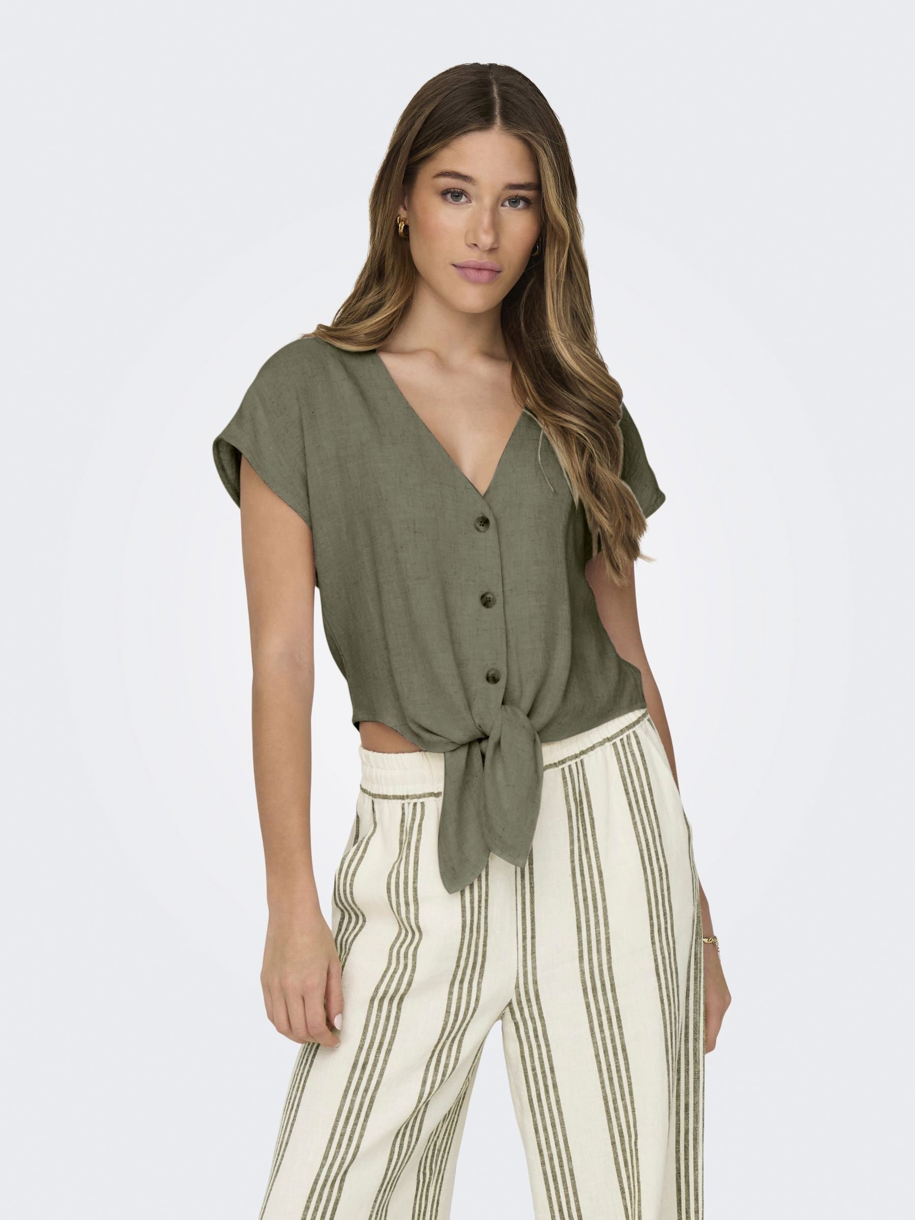 Only Women's Green Tie Front Blouse