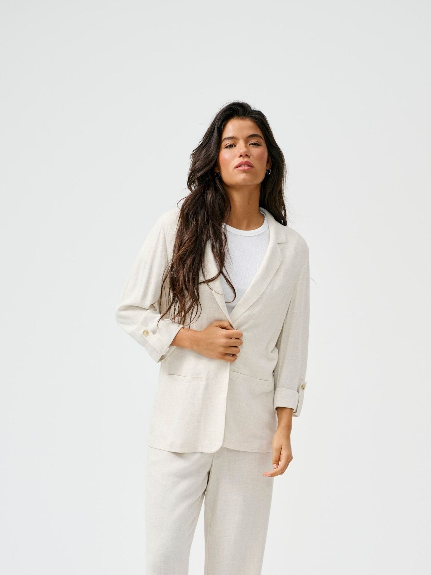 Only Women's Cream Linen Blend Open Blazer