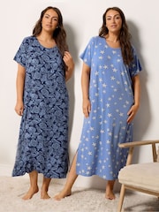 Yours Curve Blue Soft Touch Midaxi Nightdresses 2 Pack - Image 1 of 9