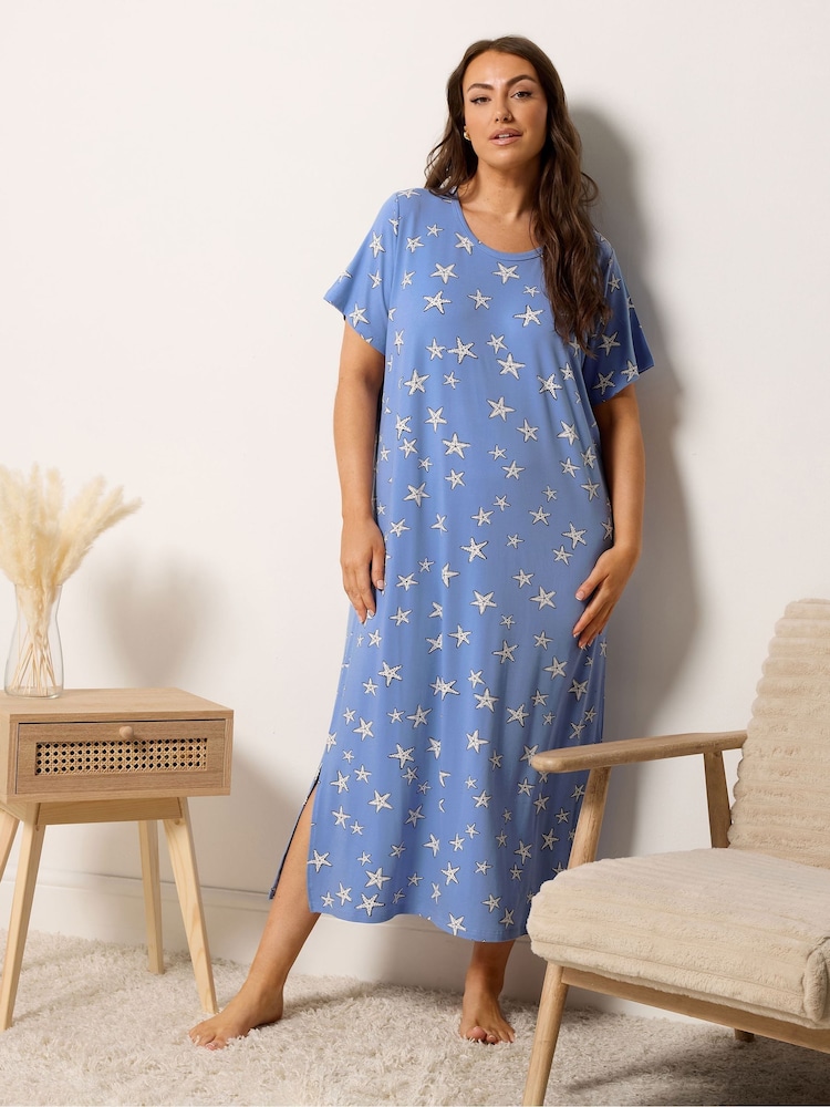 Yours Curve Blue Soft Touch Midaxi Nightdresses 2 Pack - Image 2 of 9 Yours Curve Blue Soft Touch Midaxi Nightdresses 2 Pack - Image 2 of 9