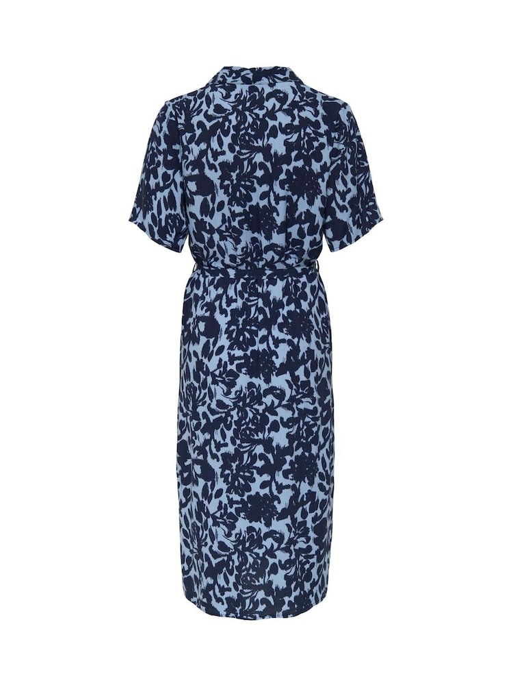 ONLY Blue Short Sleeve Floral Button Through Midi Shirt Dress - Image 2 of 2