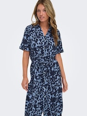 ONLY Blue Short Sleeve Floral Button Through Midi Shirt Dress - Image 3 of 7