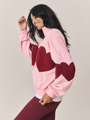 Little Bird by Jools Oliver Pink/Burgundy Applique 1/4 Zip Sweat Top - Image 2 of 4