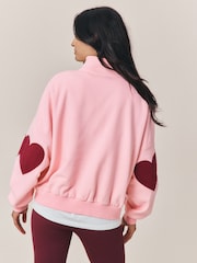 Little Bird by Jools Oliver Pink/Burgundy Applique 1/4 Zip Sweat Top - Image 3 of 4