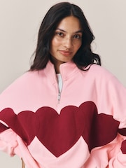 Little Bird by Jools Oliver Pink/Burgundy Applique 1/4 Zip Sweat Top - Image 4 of 4