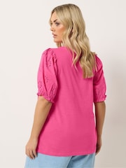 Yours Curve Pink Broderie Anglaise T-Shirt - Image 3 of 5