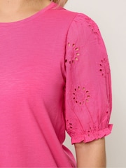 Yours Curve Pink Broderie Anglaise T-Shirt - Image 4 of 5