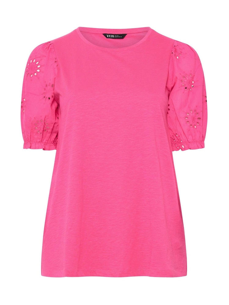 Yours Curve Pink Broderie Anglaise T-Shirt - Image 5 of 5