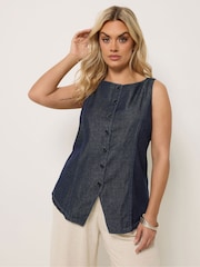 Yours Curve Blue Elongated Waistcoat - Image 1 of 5