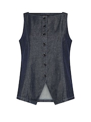 Yours Curve Blue Elongated Waistcoat - Image 5 of 5