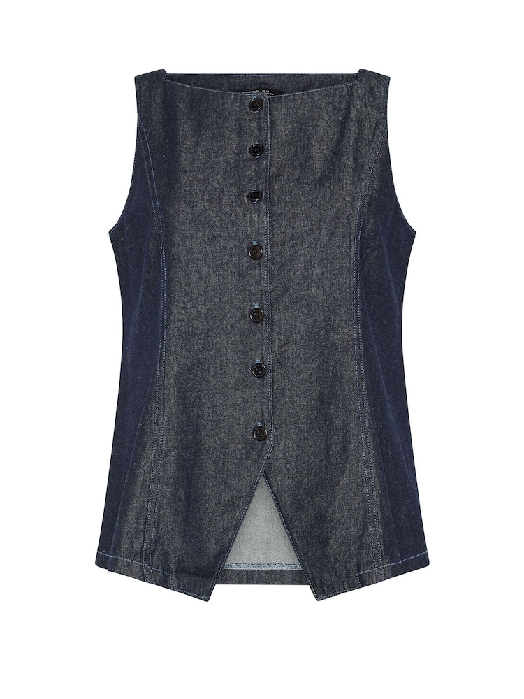 Yours Curve Blue Elongated Waistcoat - Image 5 of 5 Yours Curve Blue Elongated Waistcoat - Image 5 of 5