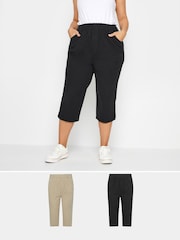Yours Curve Black Cool Cotton Cropped Trousers 2 Pack - Image 1 of 8