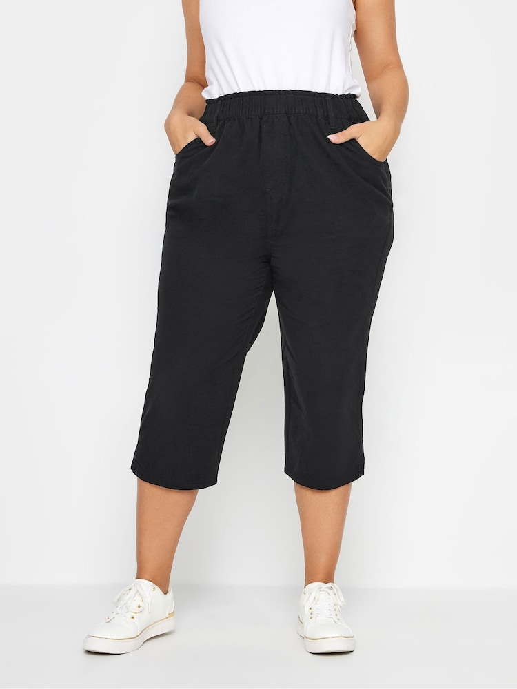 Yours Curve Black Cool Cotton Cropped Trousers 2 Pack - Image 2 of 8 Yours Curve Black Cool Cotton Cropped Trousers 2 Pack - Image 2 of 8
