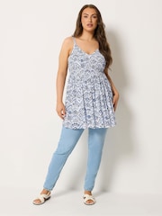 Yours Curve Blue Abstract Shirred Cami Top - Image 2 of 5