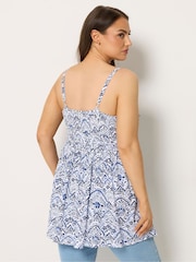 Yours Curve Blue Abstract Shirred Cami Top - Image 3 of 5