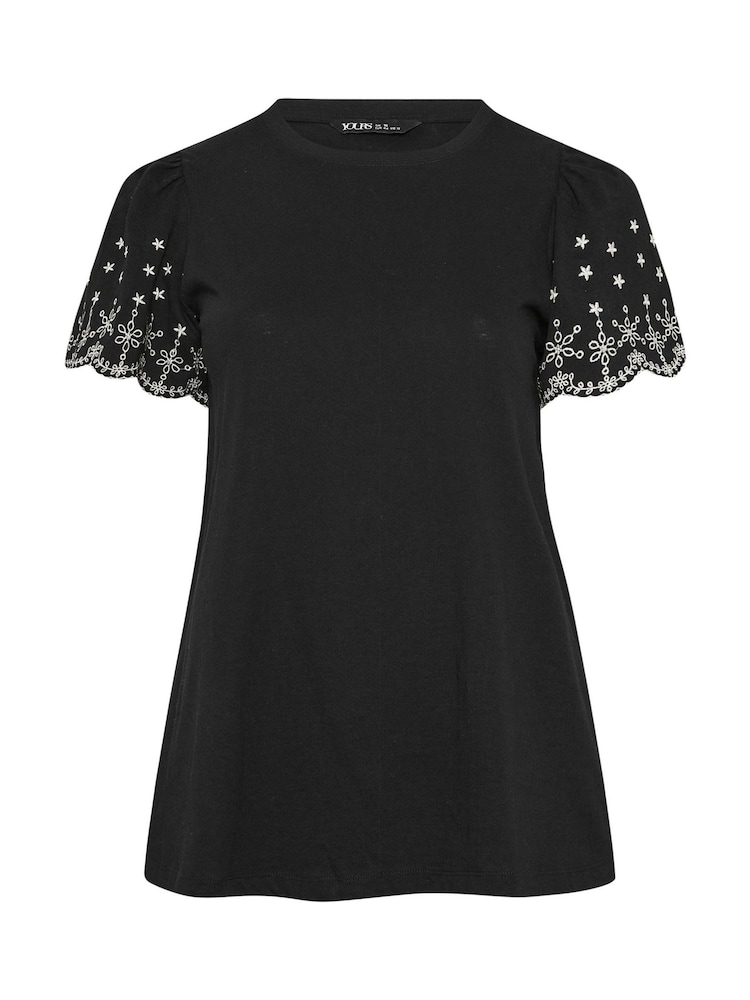 Yours Curve Black Angel Sleeve Embroidered T-Shirt - Image 5 of 5