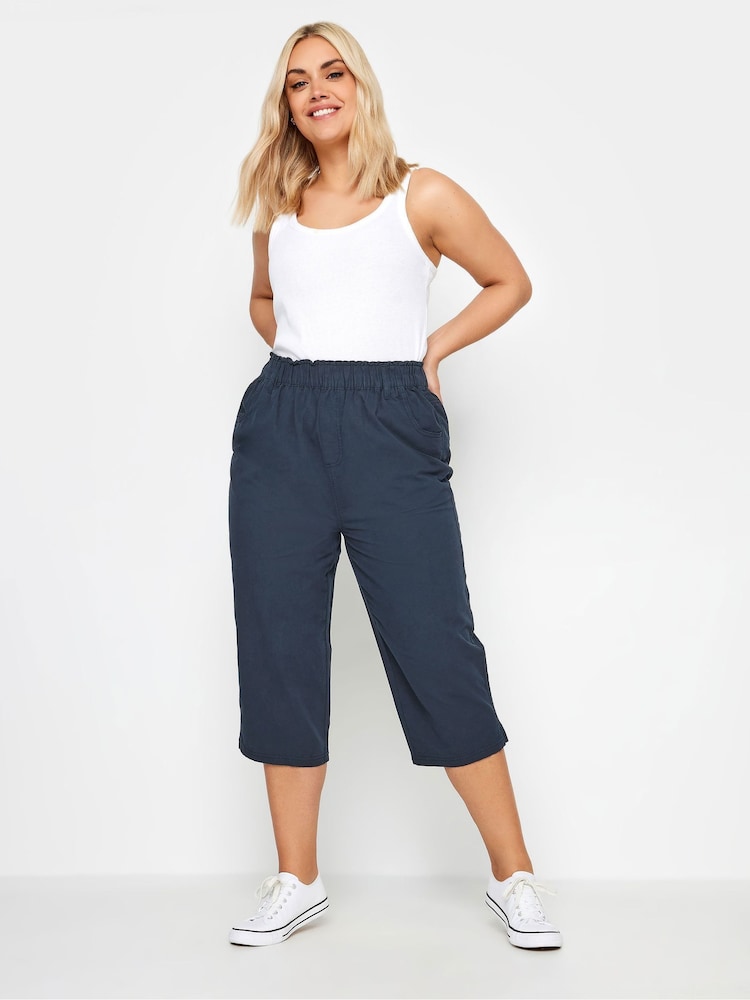 Yours Curve Blue Cool Cotton Cropped Trousers 2 Pack - Image 2 of 7 Yours Curve Blue Cool Cotton Cropped Trousers 2 Pack - Image 2 of 7